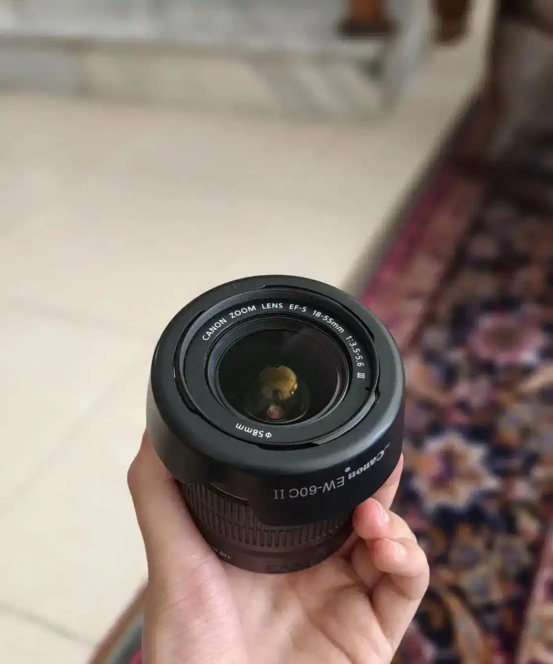 لنز Canon 18-55 سالم + هود، تمیز ، فروش فوری دست دو