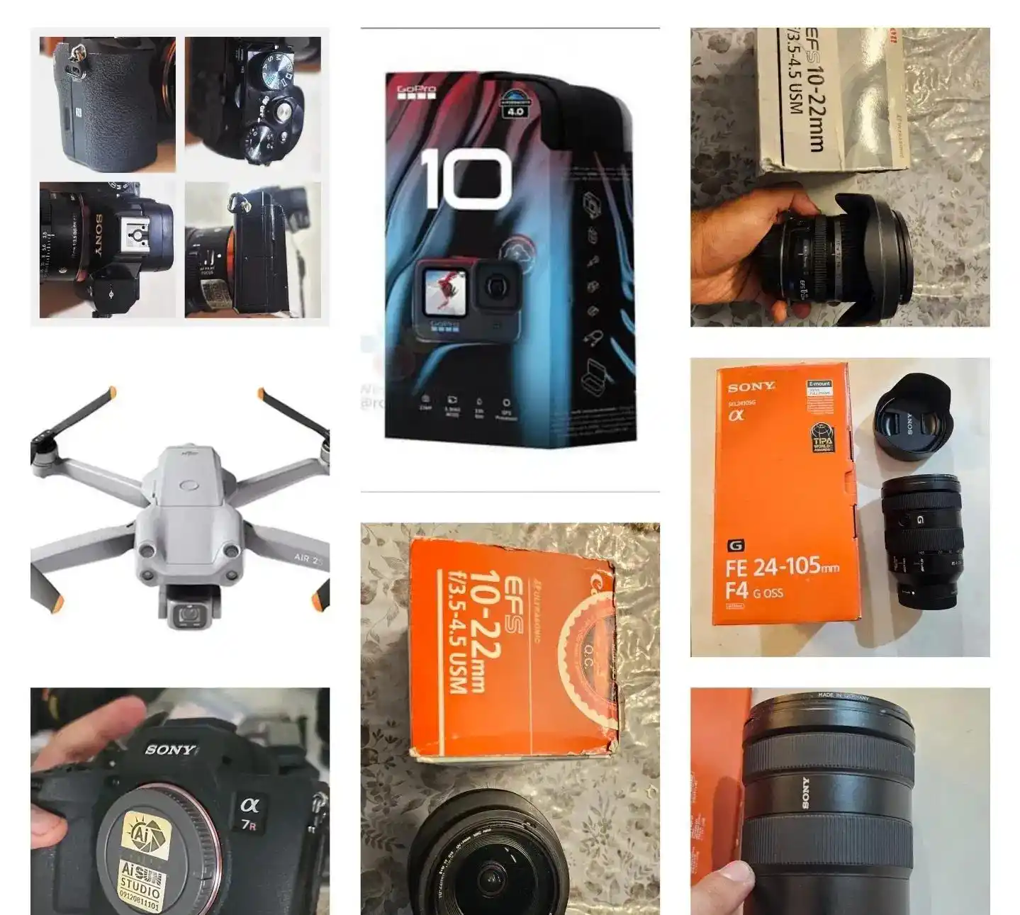 دوربینA7وA7r3و6400+10-22canonوAir2s دست دو